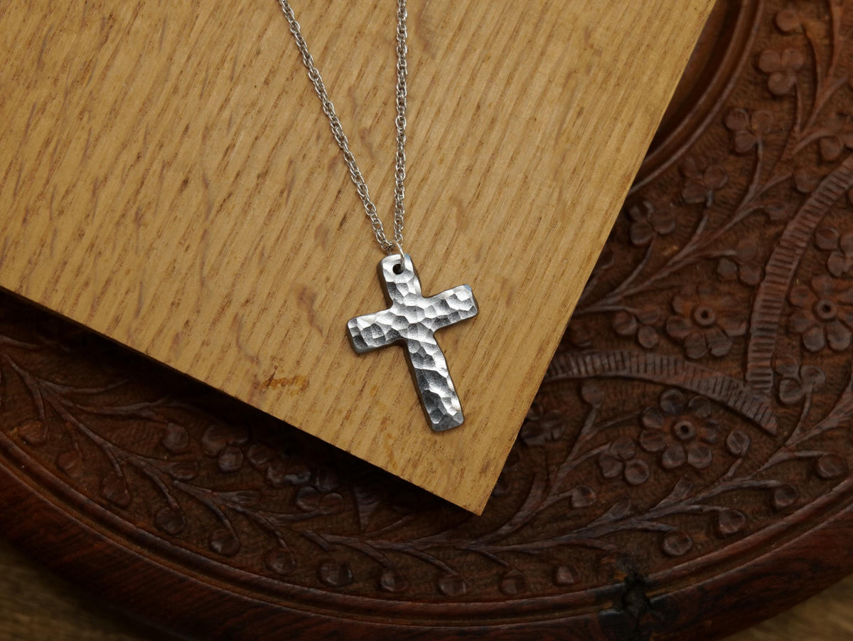 Forged Small Basic Cross * Hammered Cross Pendant * Christian Gift for Men or Women * Forged Cross Necklace * Handmade Necklace Steel