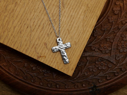Forged Small Basic Cross * Hammered Cross Pendant * Christian Gift for Men or Women * Forged Cross Necklace * Handmade Necklace Steel