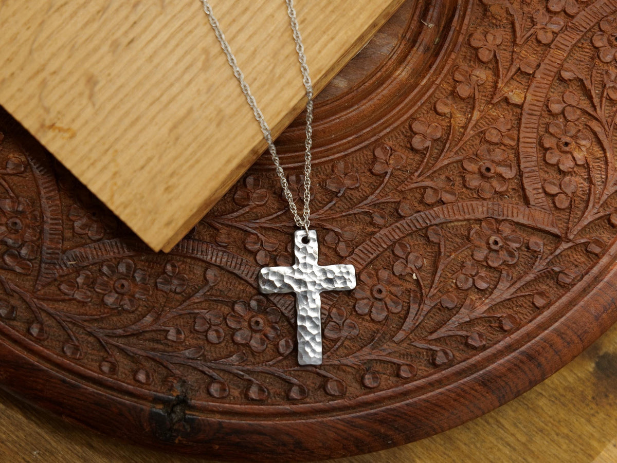 Forged Medium Basic Cross * Hammered Cross Pendant * Christian Gift for Men or Women * Forged Cross Necklace * Handmade Necklace Steel