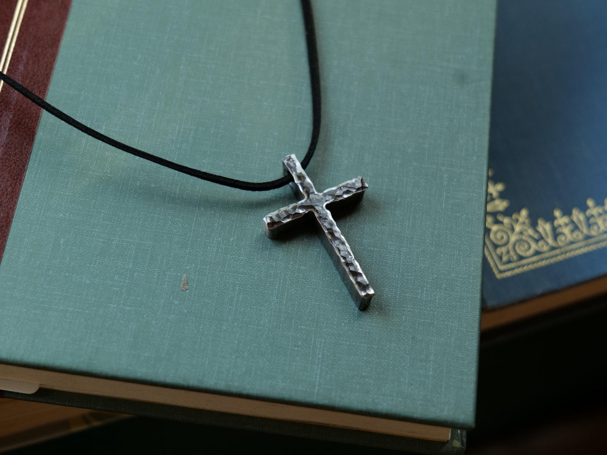 Hand Forged Chunky Cross in Steel * Hammered Cross Pendant * Christian Gift for Men Women * Thick Cross Necklace Men * Skinny Cross