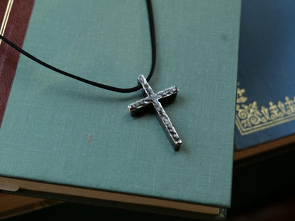 Hand Forged Chunky Cross in Steel * Hammered Cross Pendant * Christian Gift for Men Women * Thick Cross Necklace Men * Skinny Cross