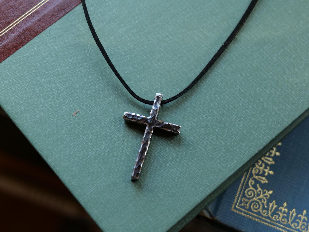 Hand Forged Chunky Cross in Steel * Hammered Cross Pendant * Christian Gift for Men Women * Thick Cross Necklace Men * Skinny Cross