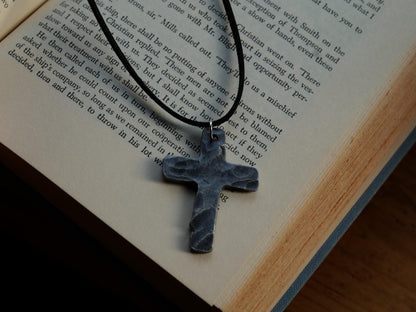 Forged Large Basic Cross * Hammered Cross Pendant * Christian Gift for Men or Women * Forged Cross Necklace * Handmade Necklace Steel