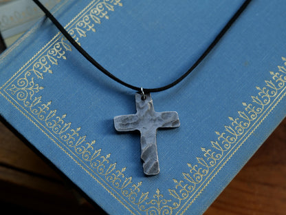 Forged Large Basic Cross * Hammered Cross Pendant * Christian Gift for Men or Women * Forged Cross Necklace * Handmade Necklace Steel