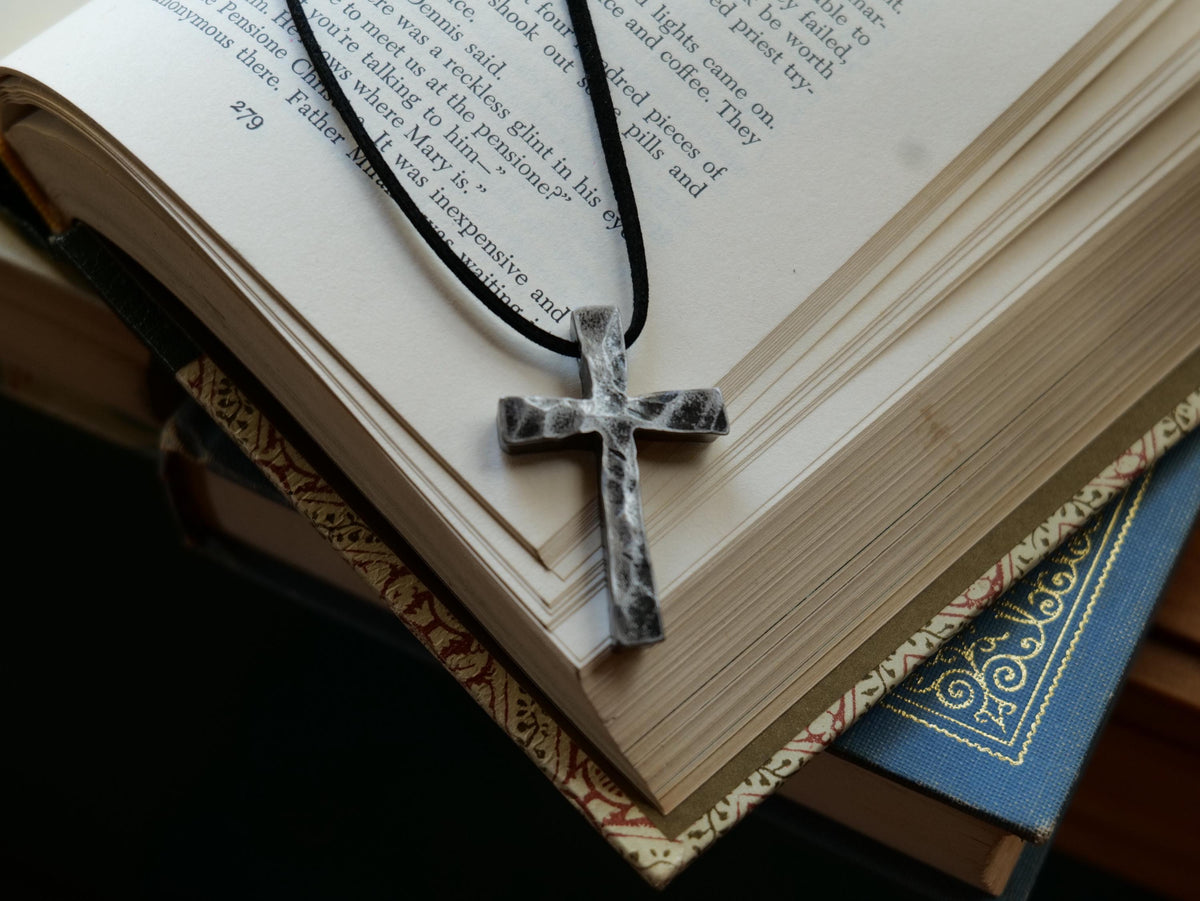 Hand Forged Chunky Cross in Steel * Hammered Cross Pendant * Christian Gift for Men Women * Thick Cross Necklace Men * Tapered Cross