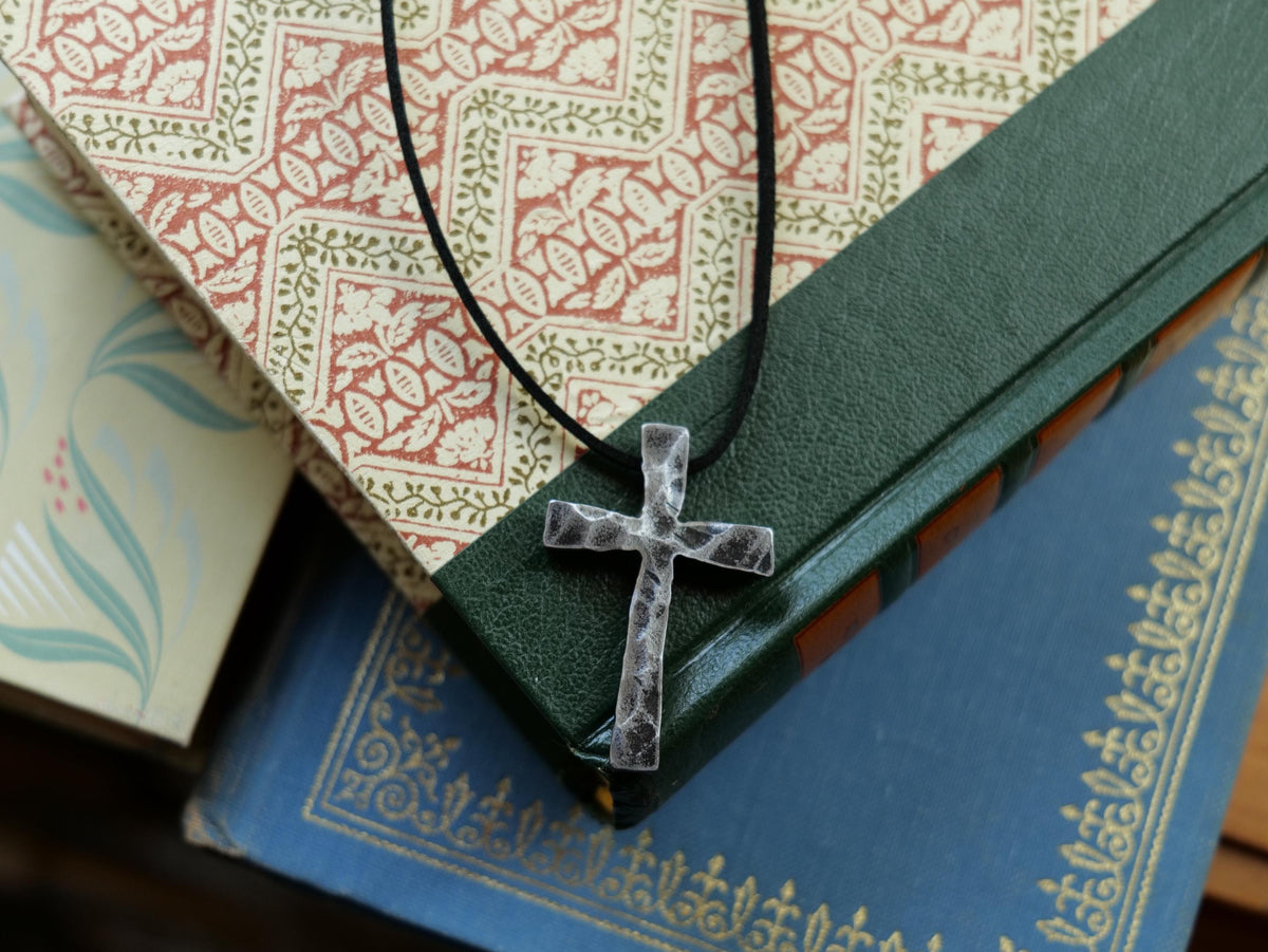 Hand Forged Chunky Cross in Steel * Hammered Cross Pendant * Christian Gift for Men Women * Thick Cross Necklace Men * Tapered Cross
